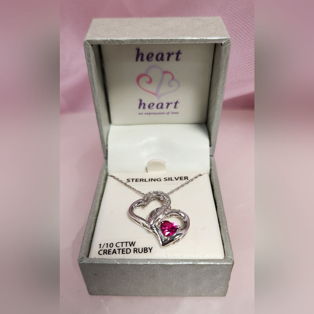 SS925 1/10 CTTW Diamond Created Ruby Necklace